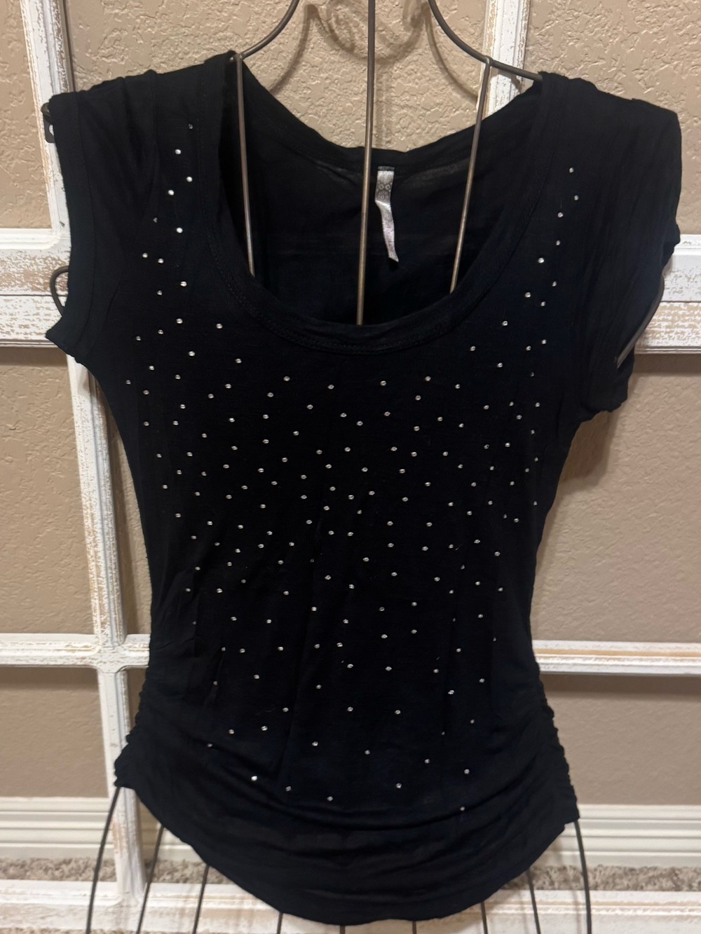 A’GACI Black Short Sleeve Top w/Clear Rhinestones; Sz S [MSRP $22] BOGO*